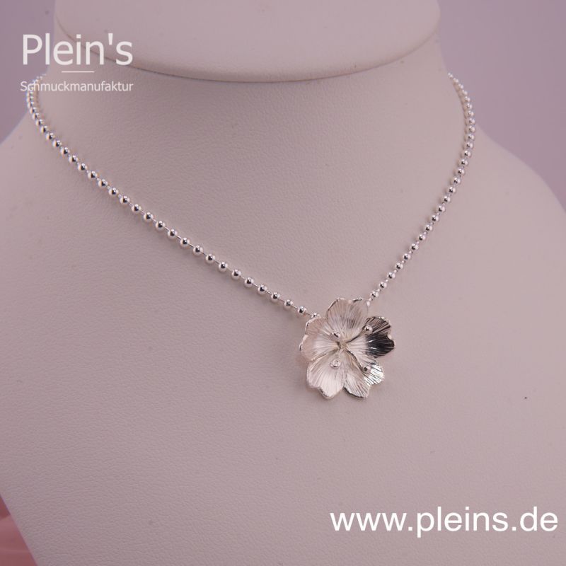 Preview: Silber Blüte Anhänger mit Kugelkette